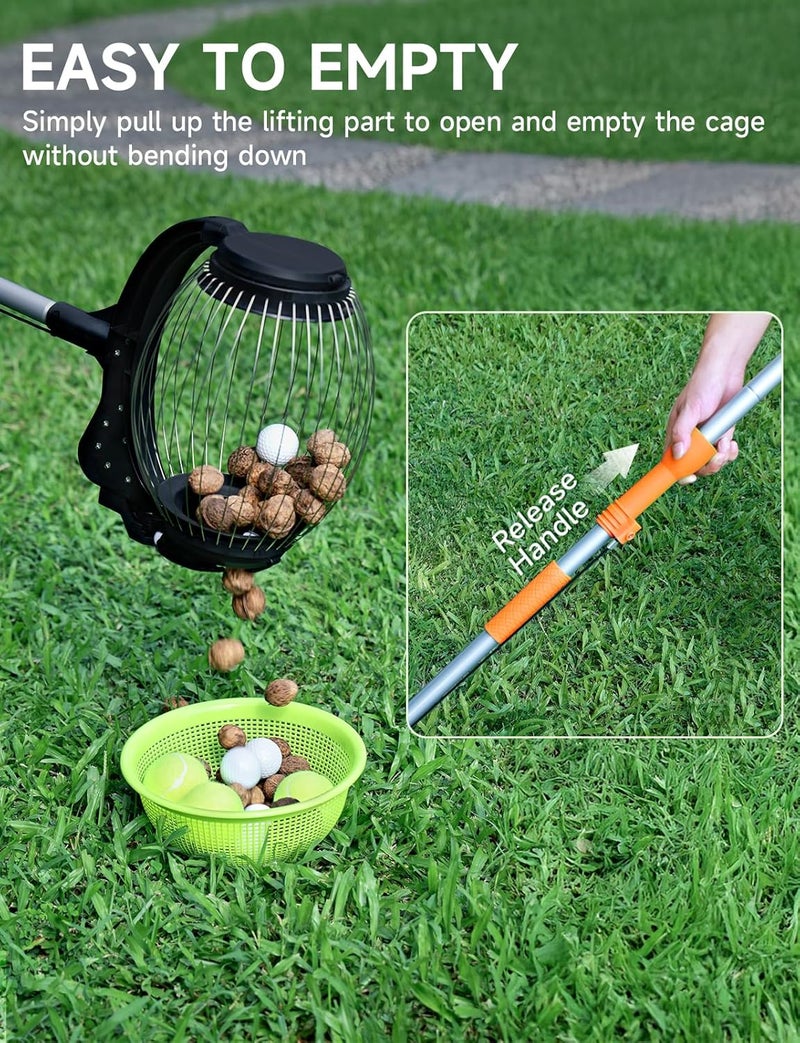 GASREKV Nut Gatherer for Walnuts with 1.8-Gallon Capacity, No-Bend Emptying Design，Acorn Picker Upper Roller Suitable for 1.2"-3.6" Walnuts,Chestnuts, Fallen Apples & Tennis Balls(No Small Acorns) - Image 3